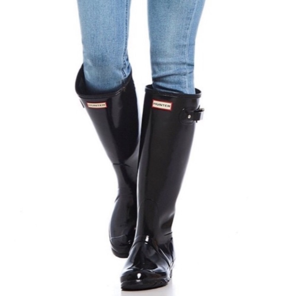 Hunter Original Tall Black Gloss Pull On Rain Boots